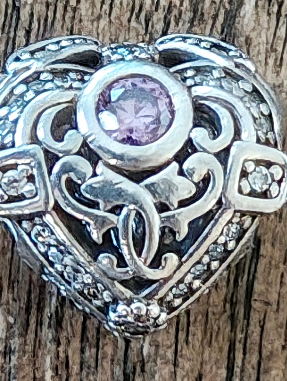 Pandora Link Opulent Heart Sterling Silver CZ Charm Retired Discontinued
